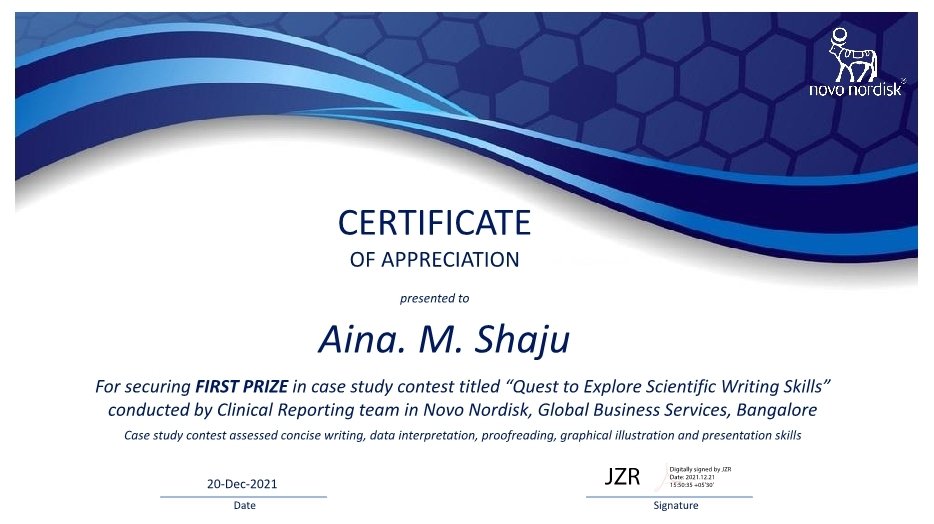 Certificate&#x20;Aina&#x20;First&#x20;Prize