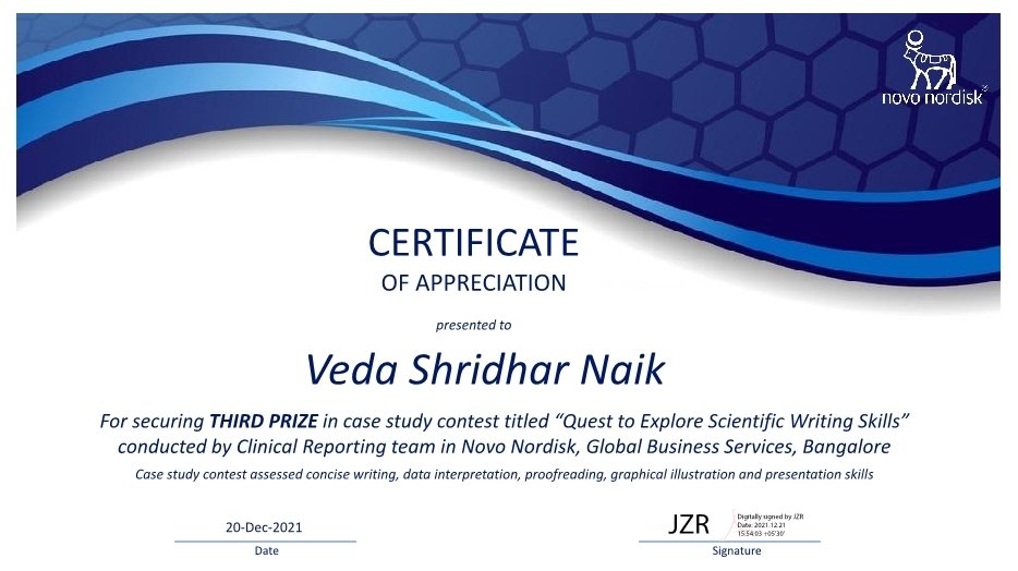 Certificate&#x20;Veda&#x20;Shridhar&#x20;Third&#x20;Prize
