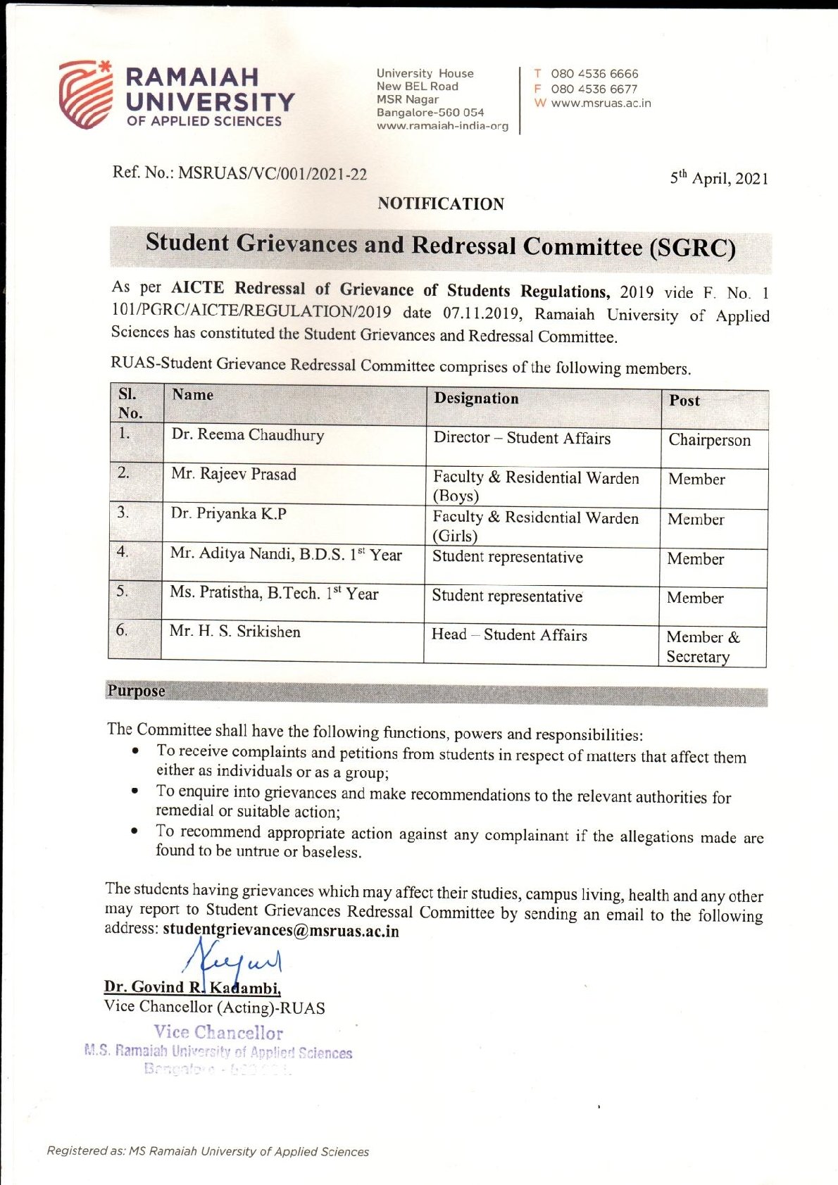 Student&#x20;Grievances&#x20;and&#x20;Redressal&#x20;Committee